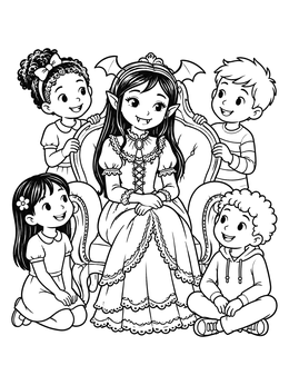 Free printable Vampire Princess And Happy Children coloring page