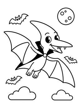 Free printable Vampire Pterodactyl Flying At Night coloring page