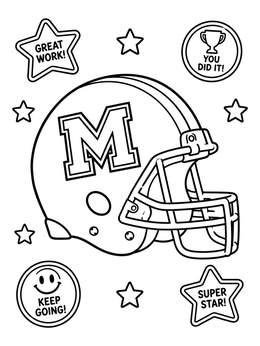 Free printable Varsity Football Helmet With Reward Badges coloring page