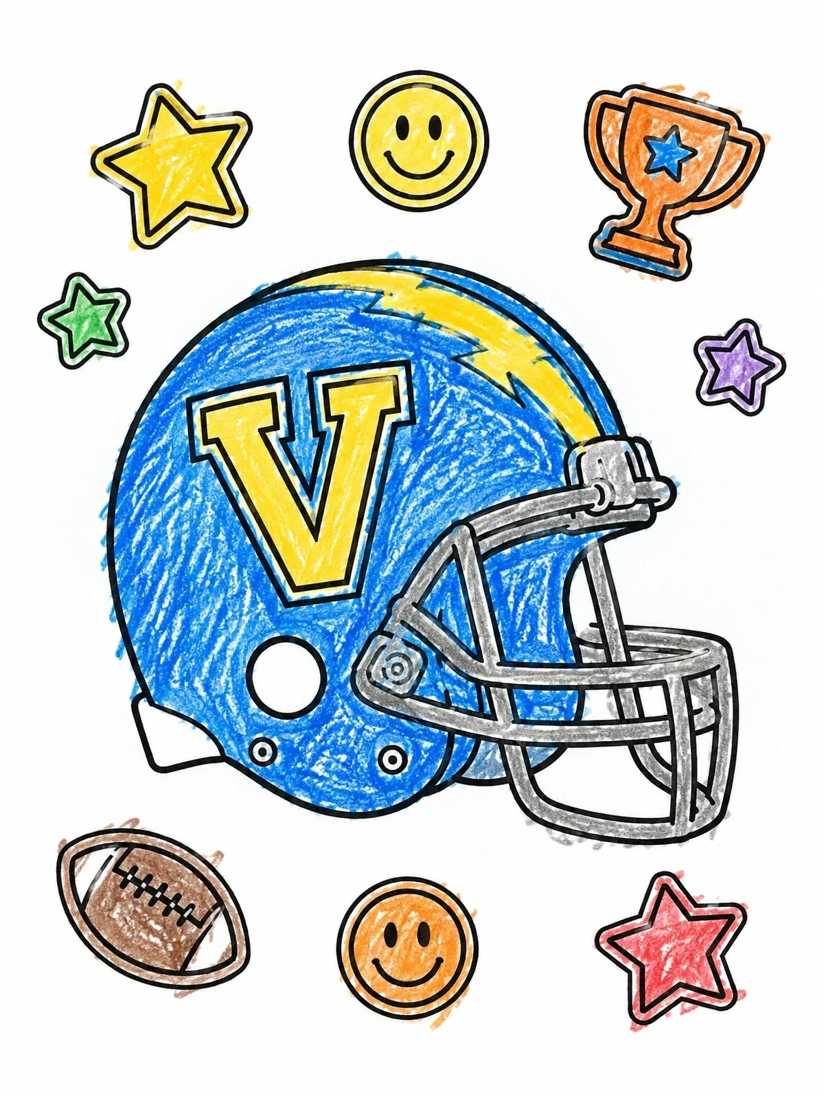 Colored example of the Varsity Football Helmet With Reward Stickers coloring page