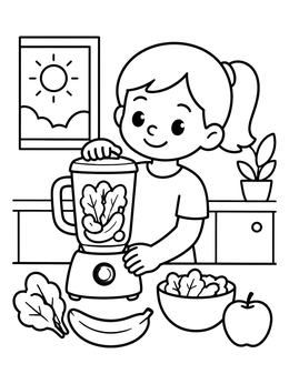Free printable Child Making A Green Smoothie coloring page