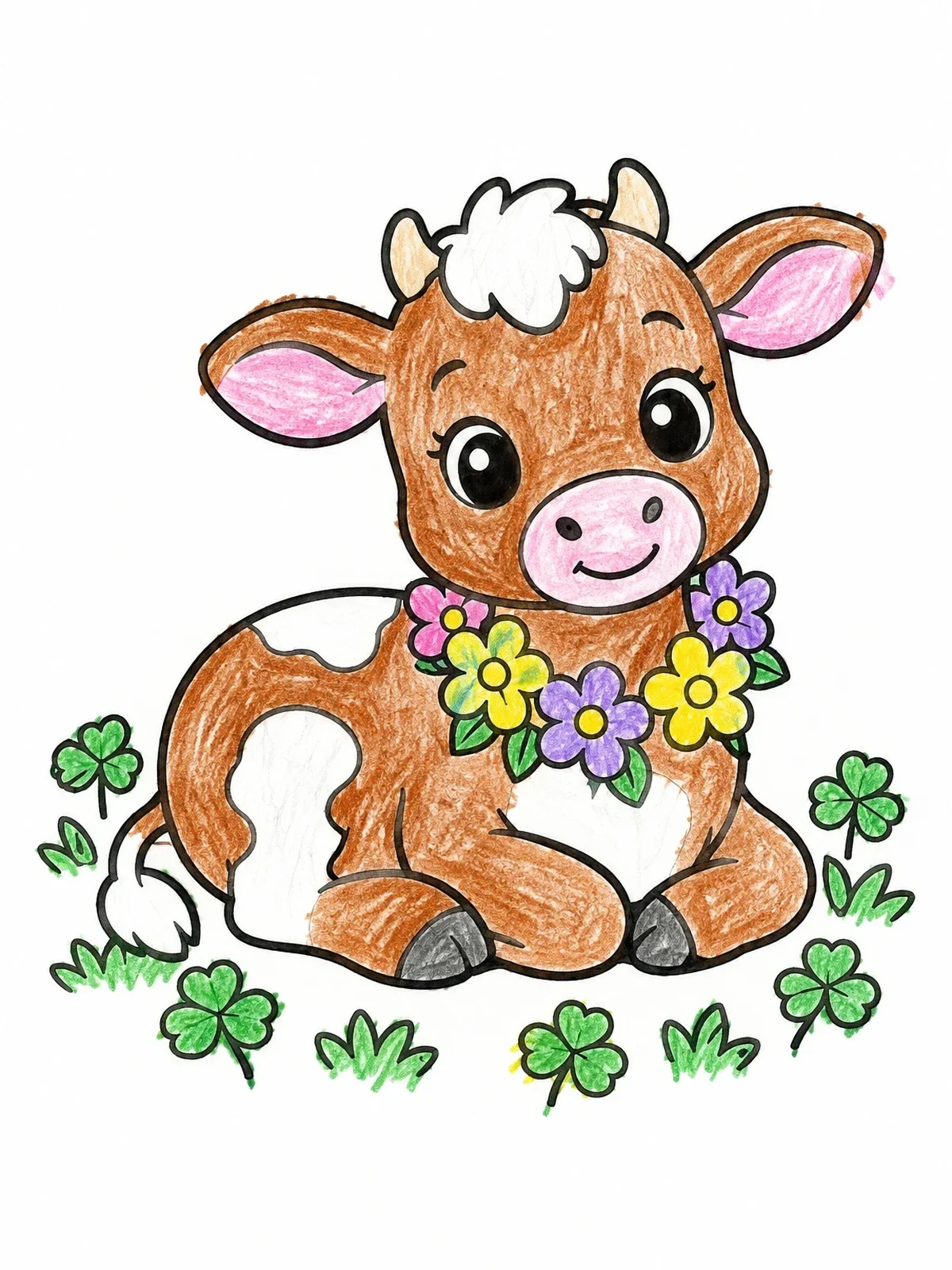 Colored example of the Cute Calf With Flower Garland coloring page