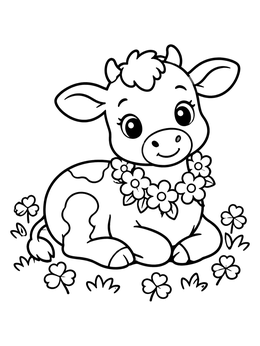 Free printable Cute Calf With Flower Garland coloring page