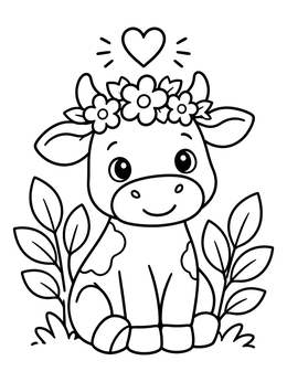 Free printable Cute Calf With Flower Crown coloring page