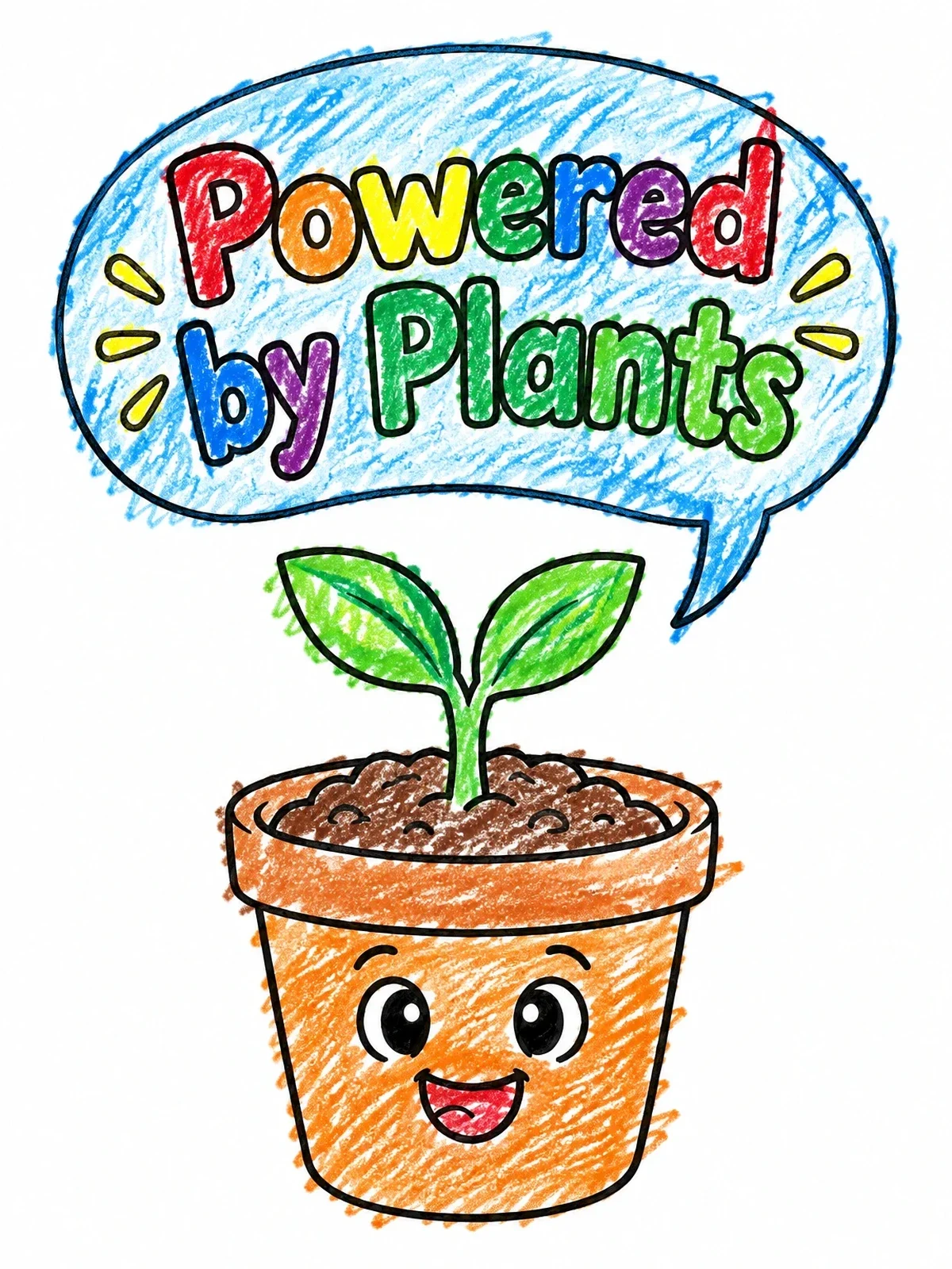 Colored example of the Cute Plant Pot Powered By Plants coloring page