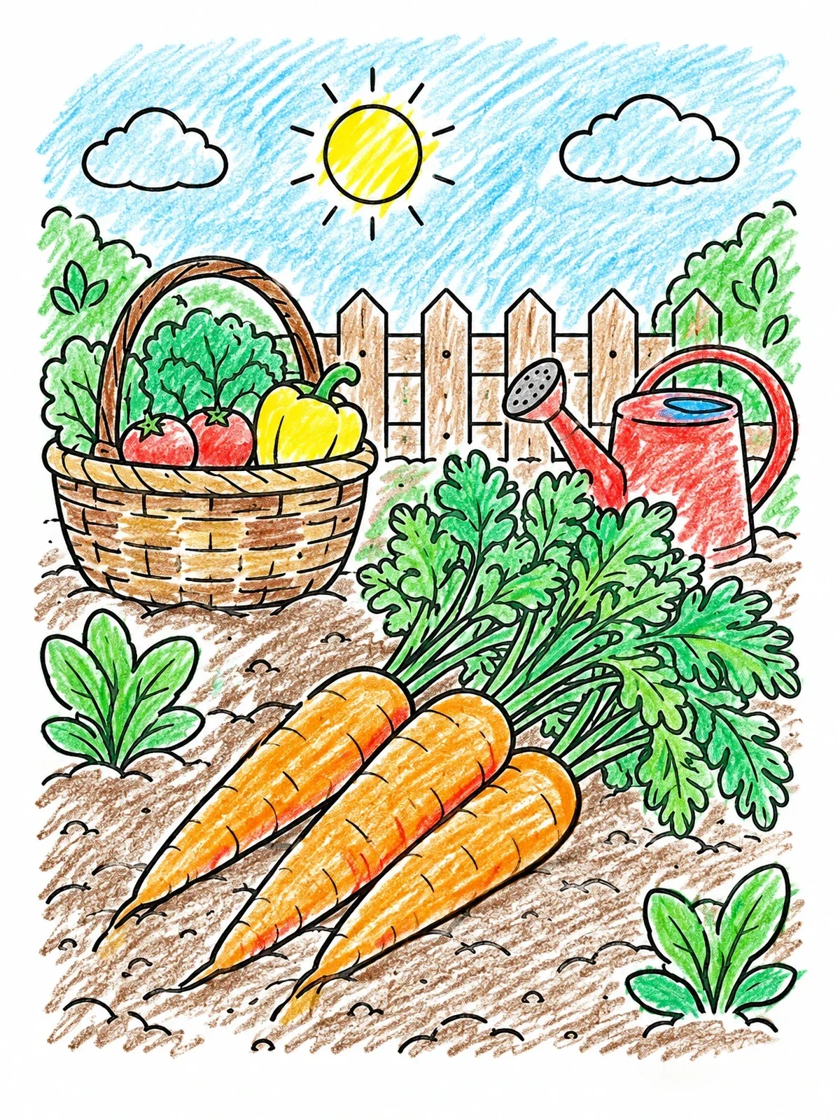 Colored example of the Fresh Carrots In Sunny Garden coloring page