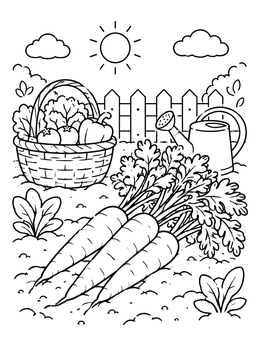 Free printable Fresh Carrots In Sunny Garden coloring page