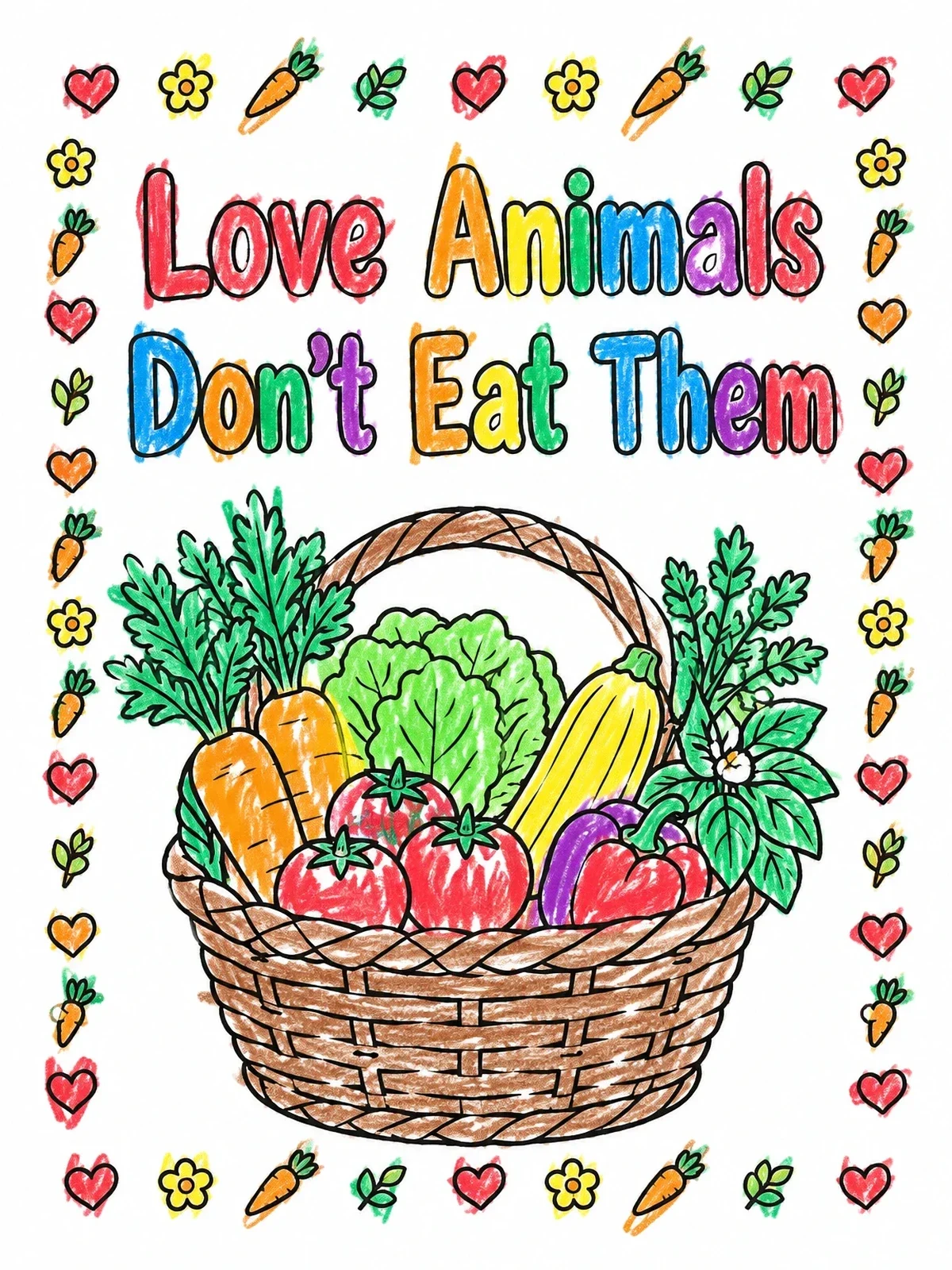 Colored example of the Fresh Vegetable Basket With Slogan coloring page