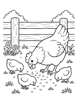 Free printable Mother Hen With Cute Chicks coloring page