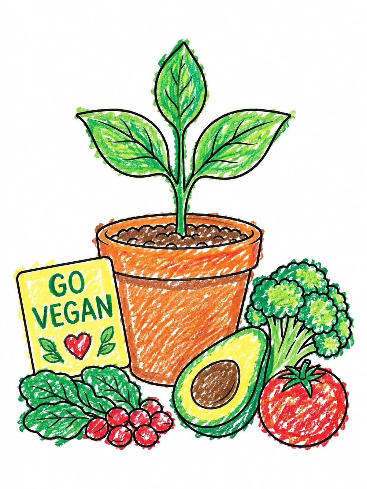 Colored example of the Potted Plant And Fresh Vegetables coloring page