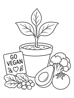 Free printable Potted Plant And Fresh Vegetables coloring page