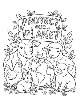 Free printable Protect Our Planet Farm Animals coloring page