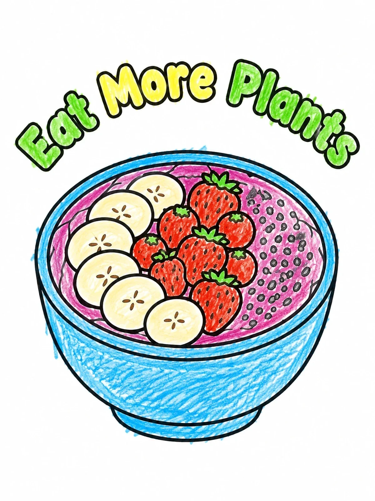 Colored example of the Healthy Vegan Fruit Smoothie Bowl coloring page