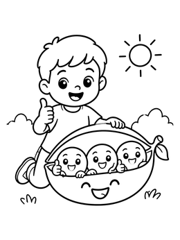 Free printable Boy With Happy Peas In Pod coloring page