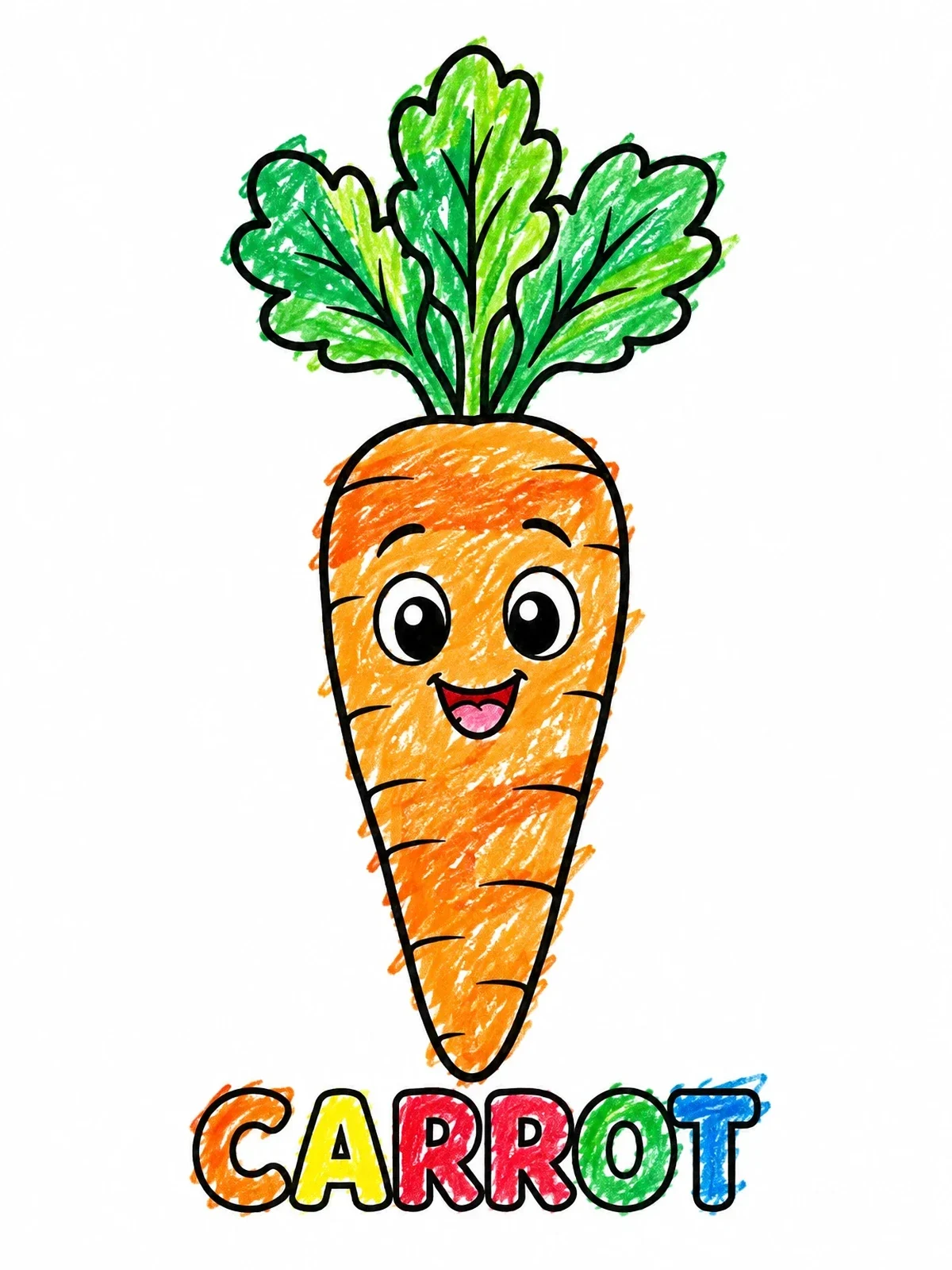 Colored example of the Cute Smiling Carrot Character coloring page