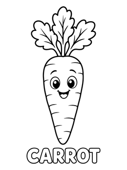 A cheerful cartoon carrot smiles on this friendly vegetable coloring page.