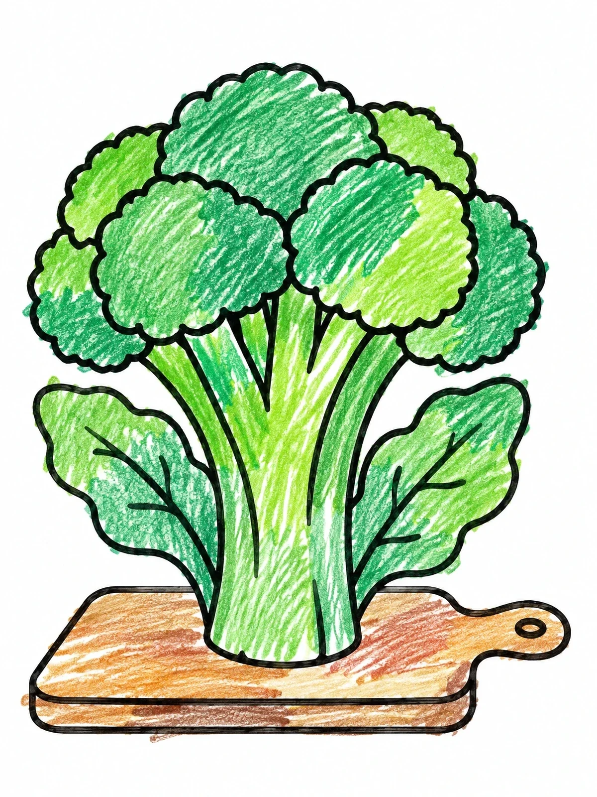 Colored example of the Fresh Broccoli On Cutting Board coloring page