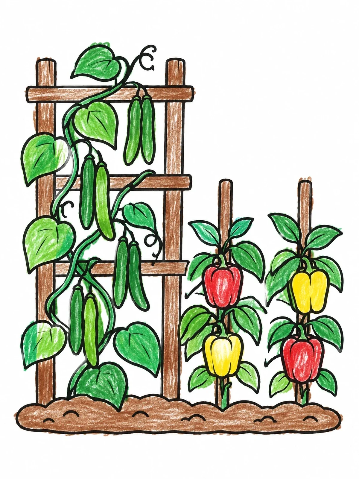 Colored example of the Garden Trellis With Beans And Peppers coloring page