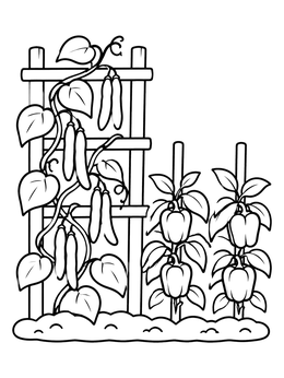 Free printable Garden Trellis With Beans And Peppers coloring page