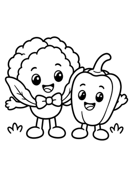 Free printable Happy Cauliflower And Bell Pepper coloring page