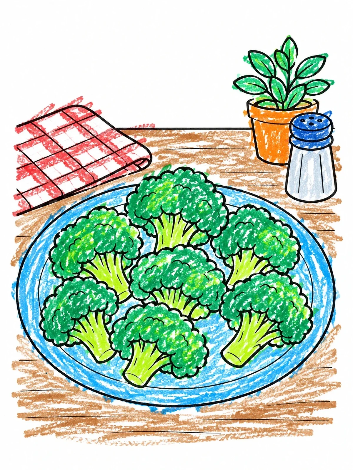Colored example of the Broccoli Florets On A Plate coloring page