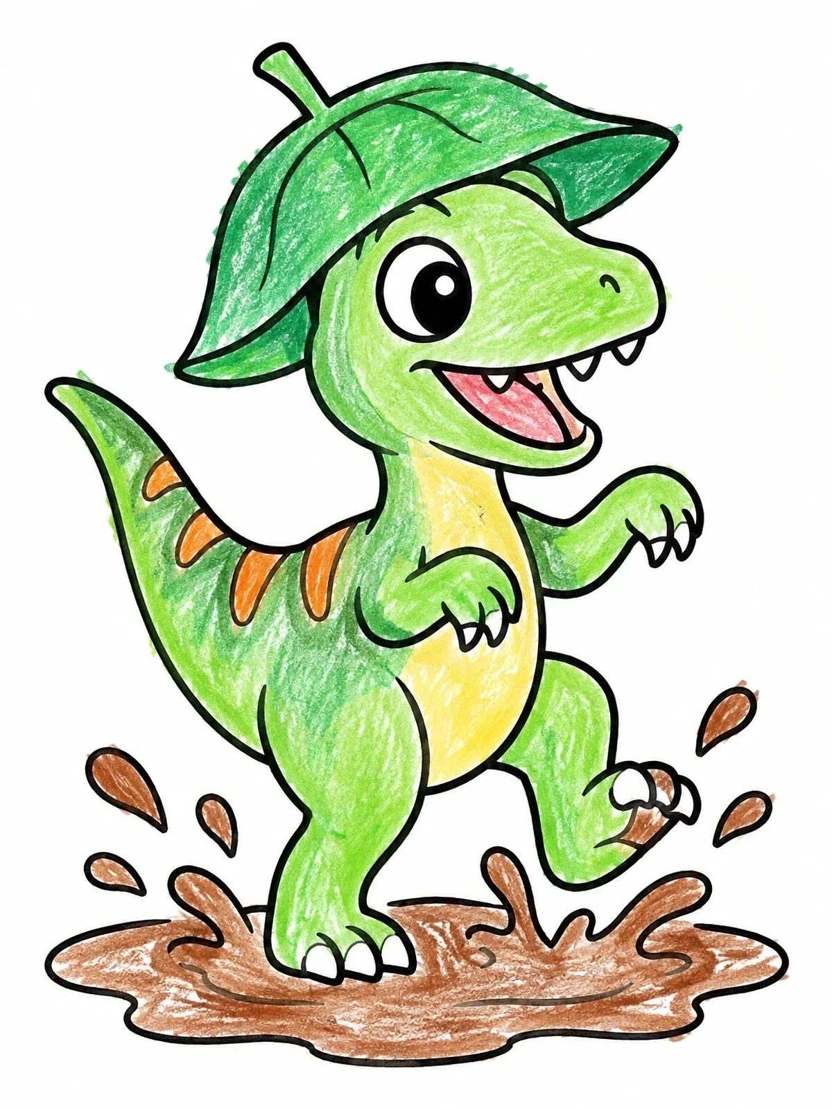 Colored example of the Cute Baby Raptor In Puddle coloring page