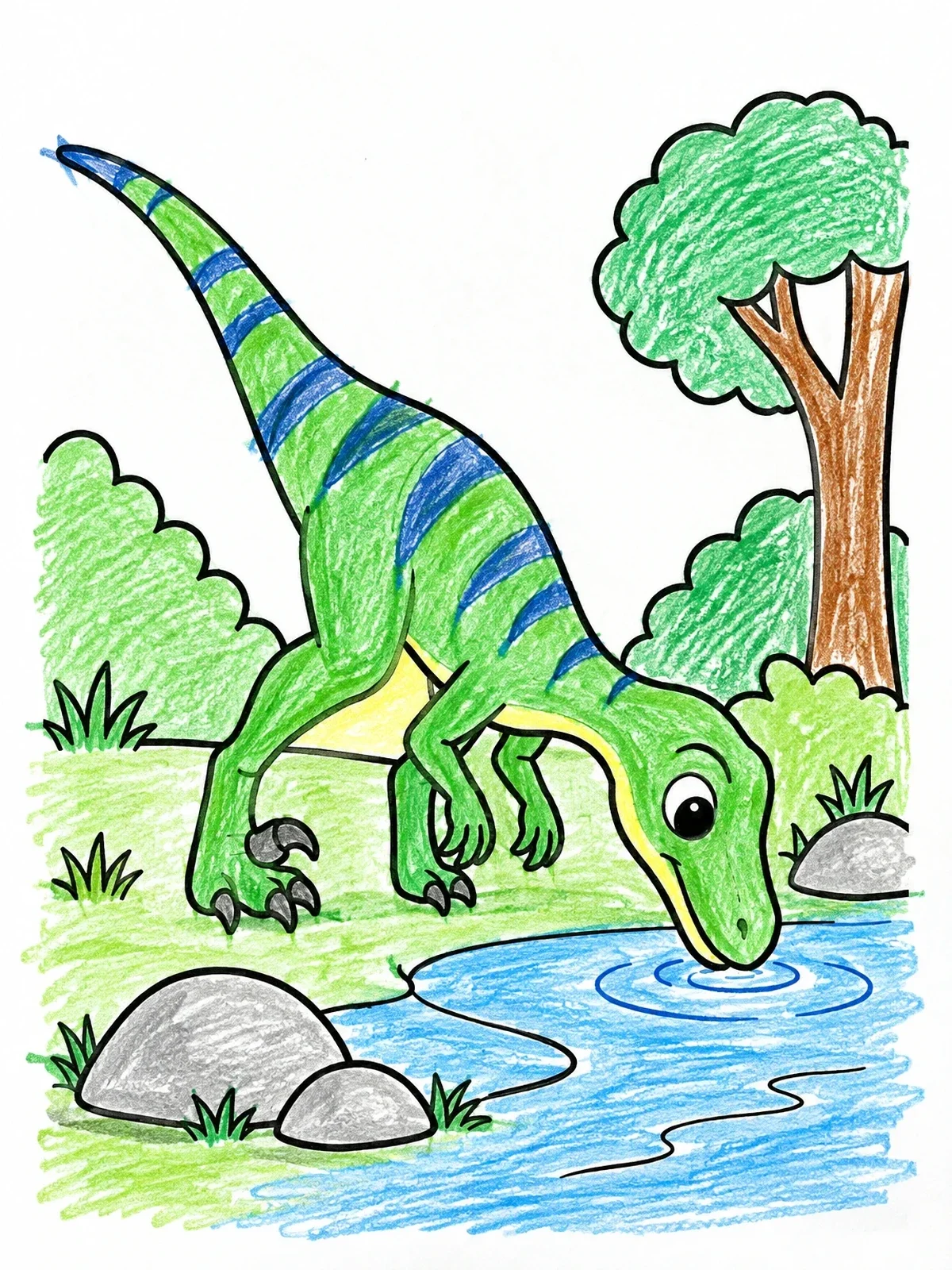 Colored example of the Velociraptor Drinking From Forest Stream coloring page