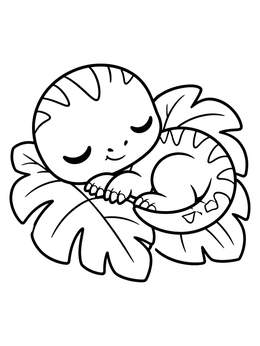 Free printable Sleeping Baby Dinosaur On Leaves coloring page