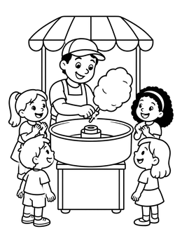 Free printable Vendor Making Cotton Candy For Children coloring page