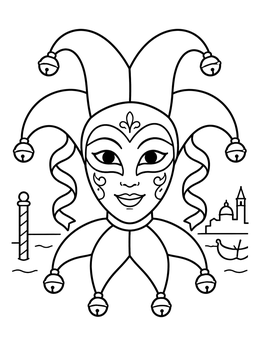 Free printable Venetian Carnival Jester Mask coloring page