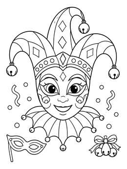 Free printable Venetian Jester Mask With Bells coloring page