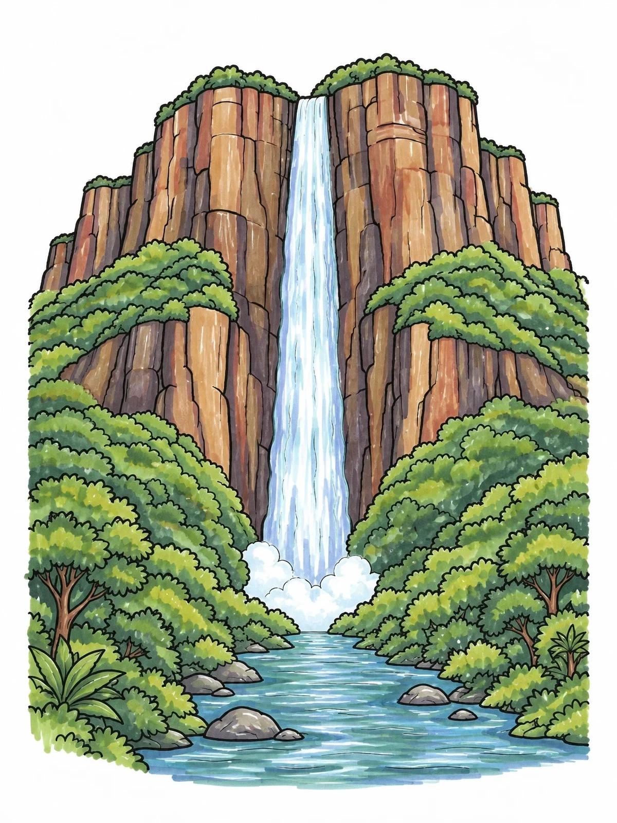 Colored example of the Angel Falls And Majestic Tepui coloring page