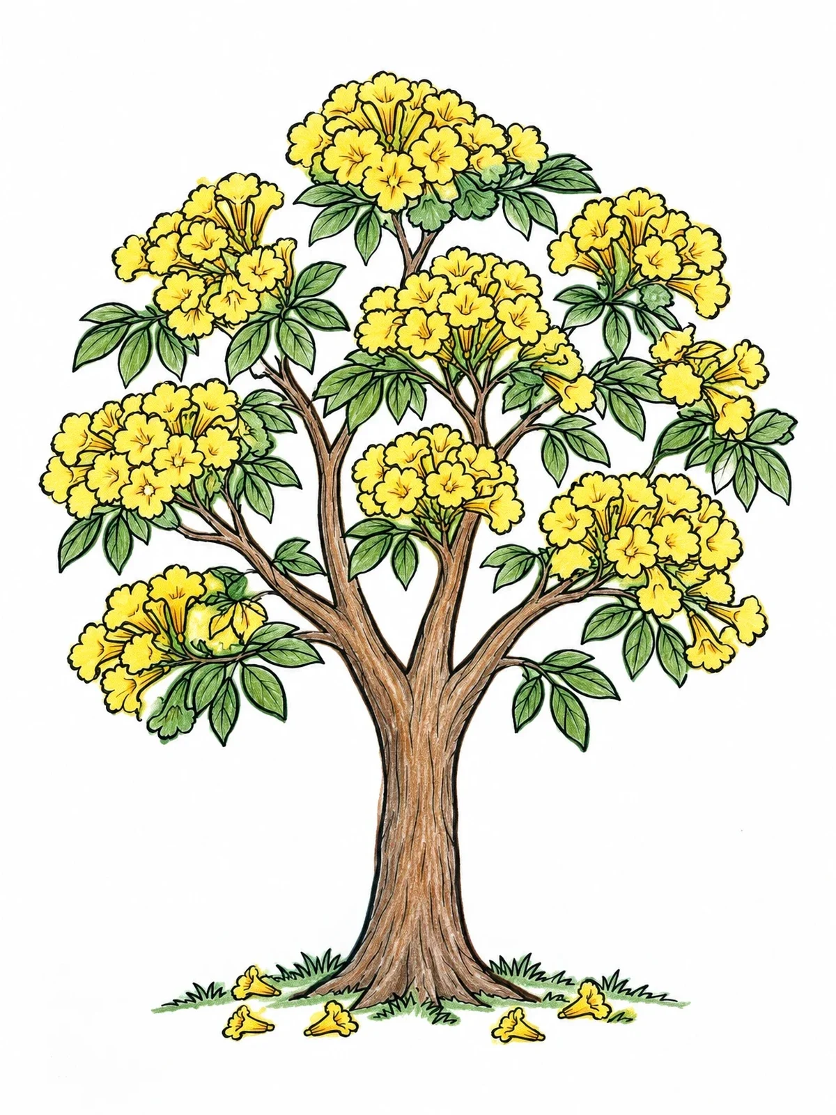 Colored example of the Blooming Araguaney National Tree coloring page