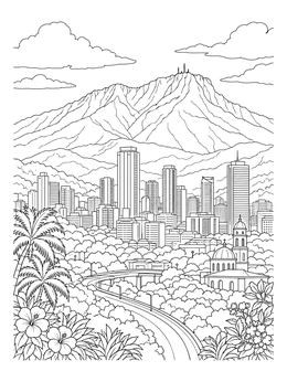 Free printable Caracas Skyline Below Mount Avila coloring page