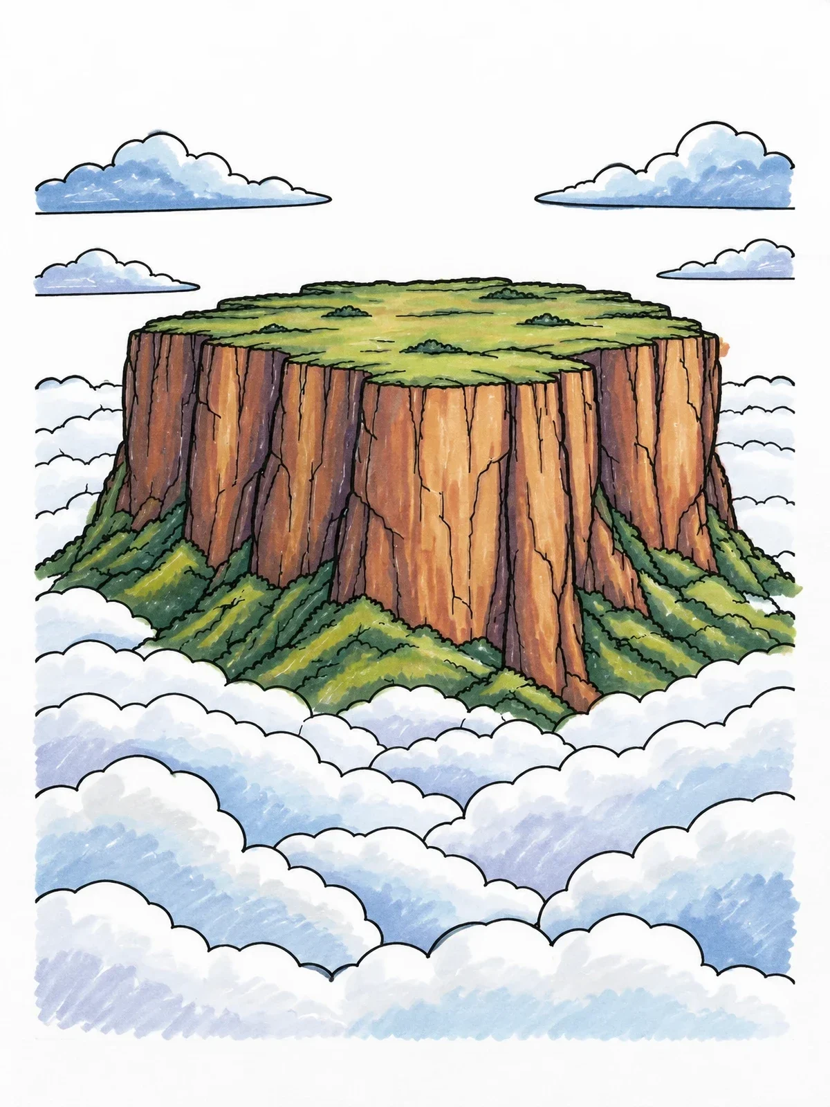 Colored example of the Majestic Mount Roraima Above The Clouds coloring page