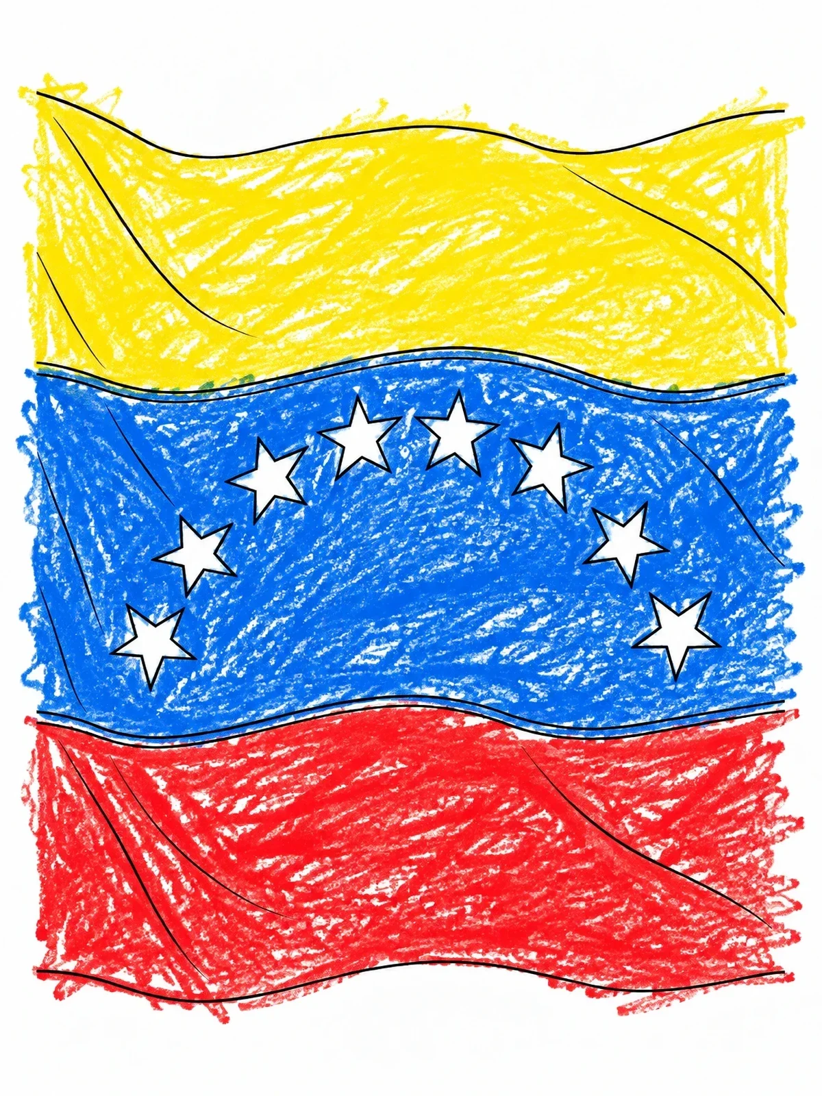 Colored example of the Venezuelan Flag Arc Of Stars coloring page