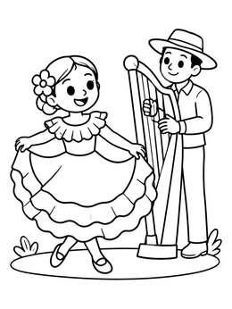 Free printable Venezuelan Joropo Dancers And Harp coloring page
