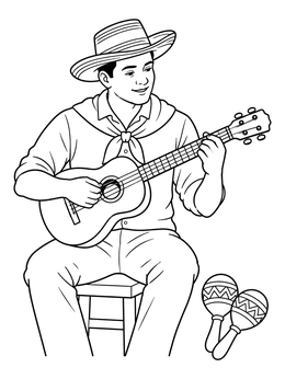 Free printable Venezuelan Musician With Cuatro And Maracas coloring page