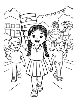 Free printable Venezuelan School Parade With Flags coloring page