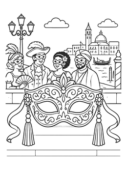 Free printable Venice Carnival Mask And Costumes coloring page