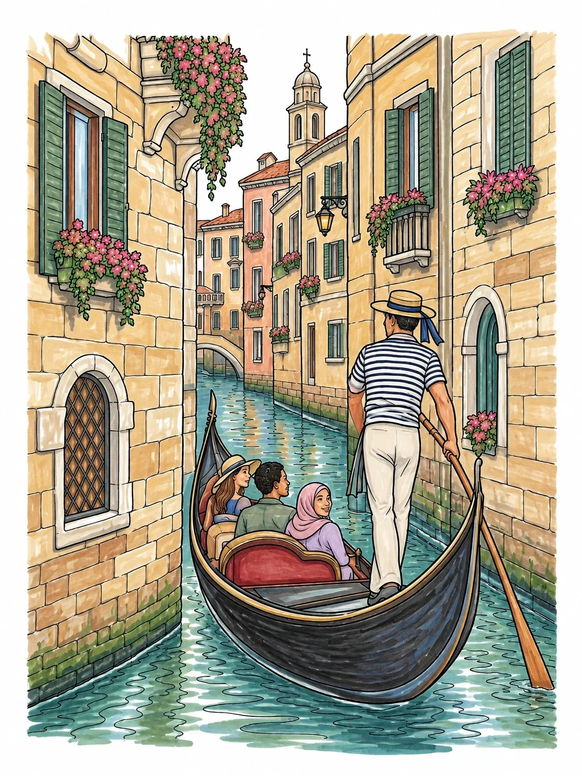 Colored example of the Gondola Ride In A Venice Canal coloring page