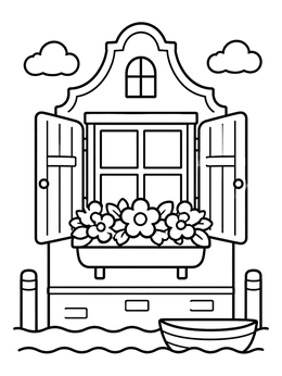 Free printable Venetian Canal Window With Flowers coloring page