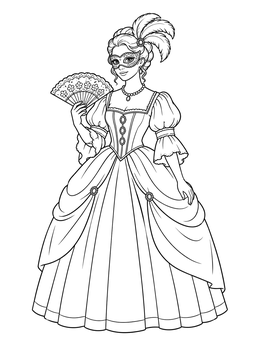 Free printable Venetian Carnival Lady With Mask And Fan coloring page