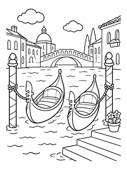 Free printable Venetian Gondolas Tied To Poles coloring page