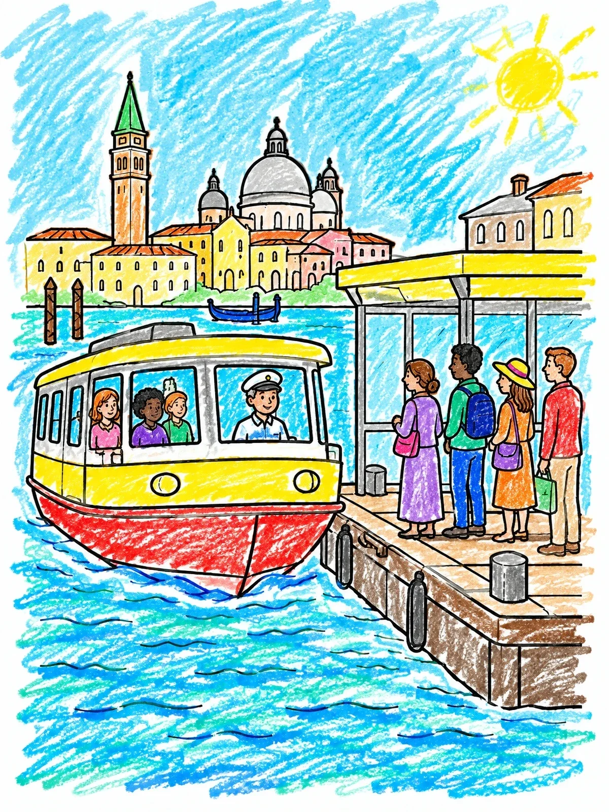 Colored example of the Vaporetto Water Bus In Venice coloring page