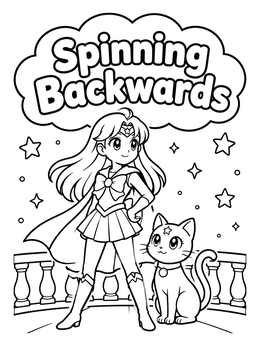 Anime space heroine and cat in this venus coloring page under the stars.