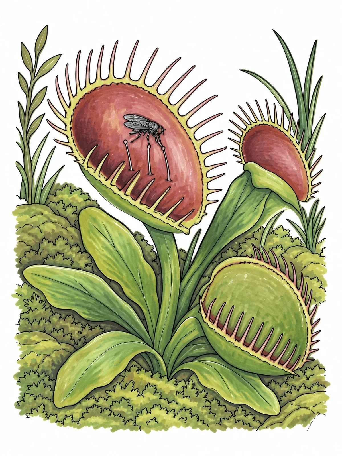 Colored example of the Venus Flytrap With Landing Fly coloring page