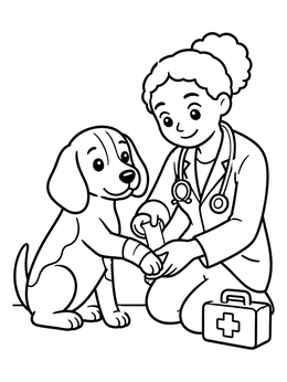 Free printable Veterinarian Bandaging Beagle Puppy coloring page
