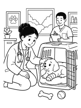 Free printable Veterinarian Comforting A Injured Puppy coloring page