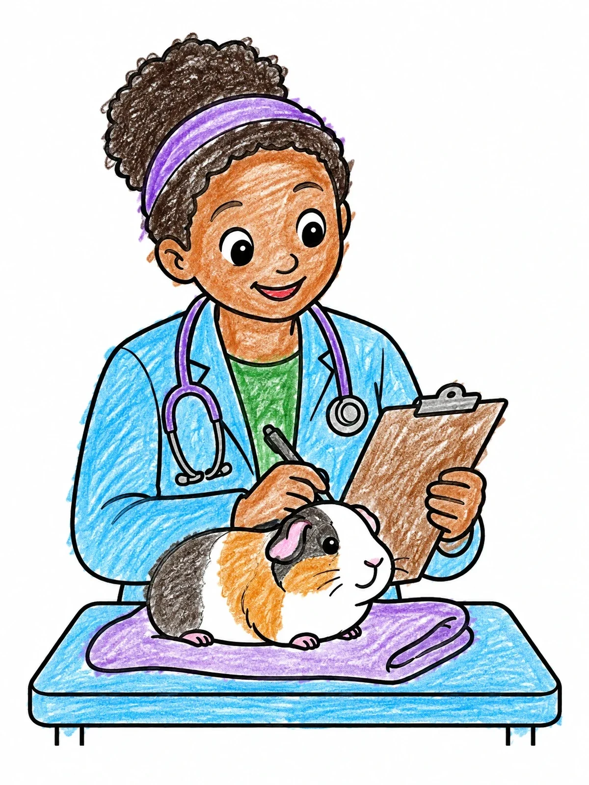 Colored example of the Veterinarian Examining A Cute Guinea Pig coloring page